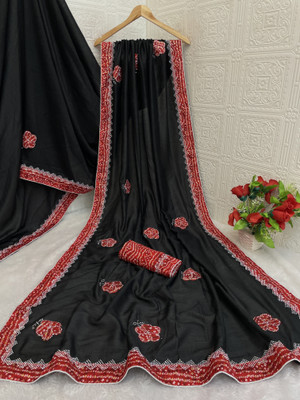 ZOYAL ENTERPRISE Embroidered Bollywood Silk Blend Saree(Black)