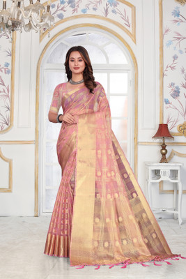 Aarunika fashion Woven, Printed Bollywood Organza Saree(Pink)