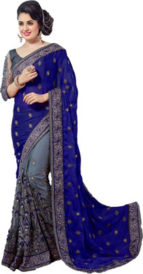 Gymfy Embroidered Bollywood Net Saree(Blue)
