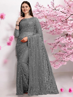 NEXA Printed Bollywood Brasso Saree(Grey)
