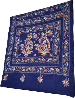 Drapify Embroidered, Self Design Kantha Raw Silk Saree(Dark Blue)
