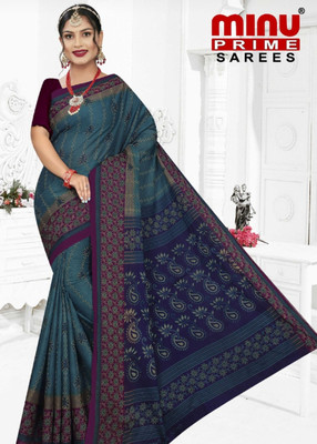 Minu Fashion Woven, Printed Bollywood Pure Cotton Saree(Multicolor)