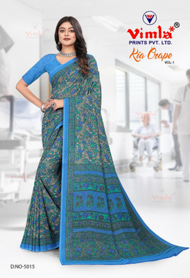 Vimla Floral Print Daily Wear Crepe Saree(Dark Blue)