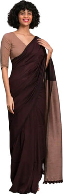 Sampa Das Color Block Bollywood Cotton Silk Saree(Brown)