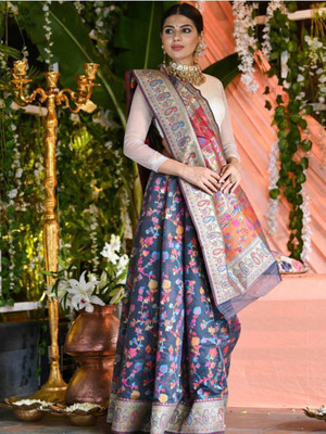 Coxwin Woven Assam Silk Cotton Blend Saree(Blue)