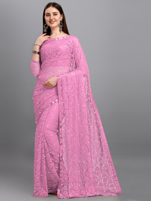LOROFY Self Design Bollywood Net Saree(Pink)