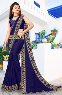 RichEraa Self Design Bollywood Lycra Blend, Chiffon Saree(Dark Blue)