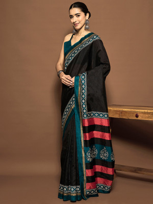 Divastri Printed Daily Wear Silk Blend Saree(Black)