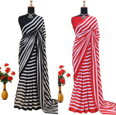 The Textile Hub Striped Bollywood Georgette Saree(Pack of 2, Multicolor)