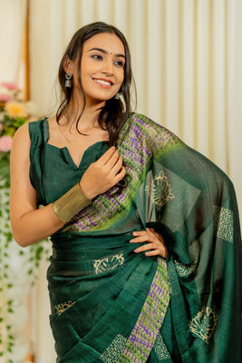 MIRCHI FASHION Printed, Blocked Printed Daily Wear Chiffon, Georgette Saree(Dark Green, Pink, Beige)