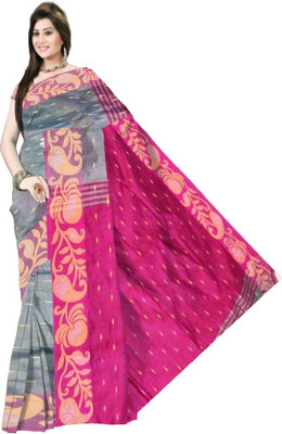 Pradip Fabrics Self Design Handloom Cotton Blend Saree(Grey)