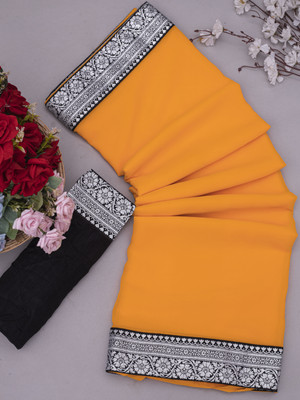 ABHIRATEX Solid/Plain Bollywood Georgette Saree(Yellow)