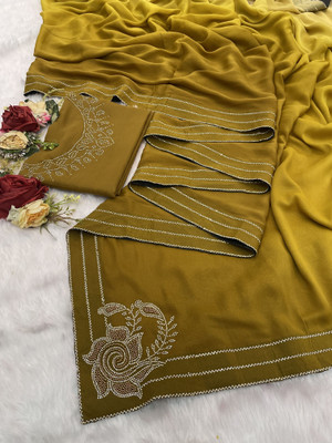 Ethina Fashion Embroidered, Embellished Bollywood Georgette Saree(Yellow)