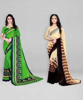 Leelavati Printed Daily Wear Georgette Saree(Pack of 2, Green, Cream)