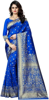 K SALIYA ENTERPRISE Geometric Print Kanjivaram Tussar Silk Saree(Dark Blue)