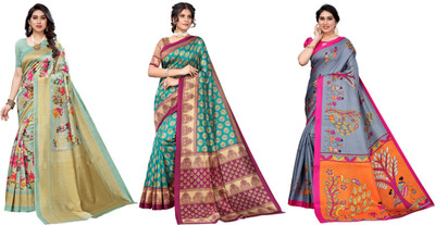 ANIRAV Woven Bhagalpuri Art Silk Saree(Pack of 3, Multicolor)