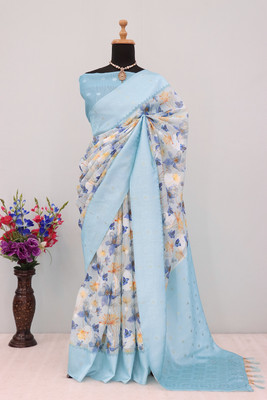 SANJEVAY Floral Print Bollywood Linen Saree(Multicolor)