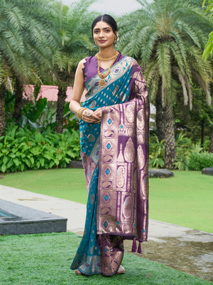 Gariya Fab Self Design Banarasi Cotton Blend Saree(Light Green)