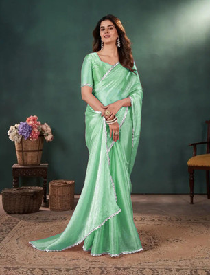 DESTY Self Design, Embellished Bollywood Silk Blend Saree(Green)