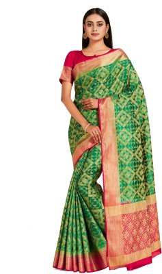 MIMOSA Self Design Kanjivaram Art Silk Saree(Green)