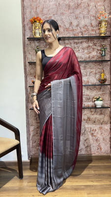 Bansari Textiles Solid/Plain Bollywood Nylon, Silk Blend Saree(Red)