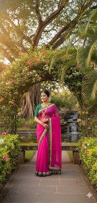 Dharmnandan Solid/Plain, Woven, Self Design Bollywood Georgette Saree(Pink)