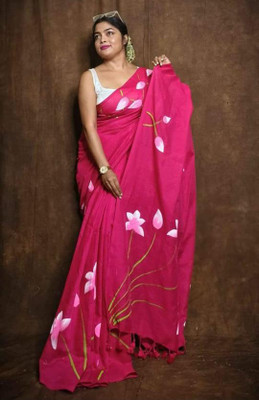 Sia Saree Bazaar Printed Handloom Pure Cotton Saree(Purple)