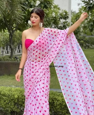 Styli-Nar Creation Embellished Bollywood Georgette Saree(White, Pink)
