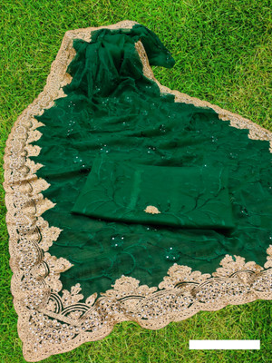 MIYANIFAB Embroidered, Floral Print Bollywood Net Saree(Green)