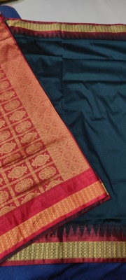 MHSareeDestination Temple Border, Solid/Plain Sambalpuri Pure Silk Saree(Dark Green)