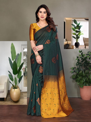 JEEMONJA Woven, Self Design Kanjivaram Pure Silk, Art Silk Saree(Green)