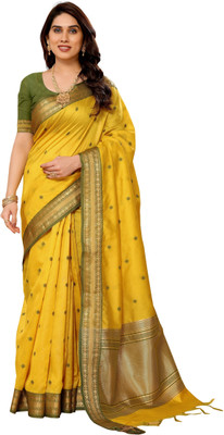 Sidhidata Embellished Assam Silk Silk Blend Saree(Yellow)