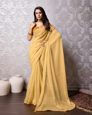 RekhaManiyar Solid/Plain Bollywood Chiffon Saree(Yellow)