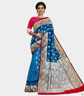 MUBARAK Woven, Self Design Banarasi Silk Blend Saree(Light Blue)