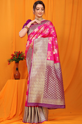 AMIRAT CLOTHING Printed Kanjivaram Pure Silk Saree(Pink)