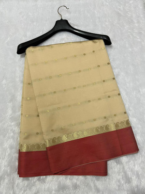 Arzoo kala textiles Woven Kanjivaram Cotton Silk Saree(Cream)