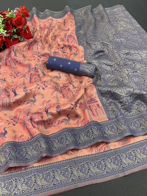 AAMONASTHA Woven, Self Design Kanjivaram Jacquard Saree(Light Green)