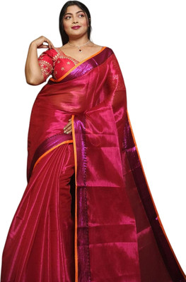 kalpana handloom Solid/Plain Tant Tissue Saree(Multicolor)