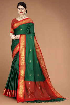 HouseOfCommon Printed Bollywood Cotton Silk Saree(Multicolor)