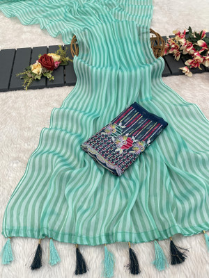 saanvi Self Design Bollywood Chiffon Saree(Light Blue)