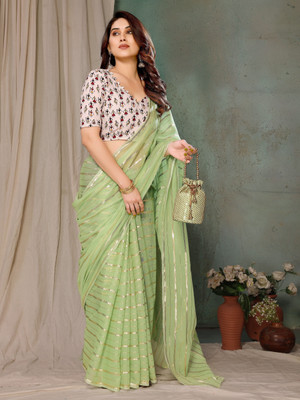 Soor Panchi Woven Bollywood Cotton Linen Saree(Green)