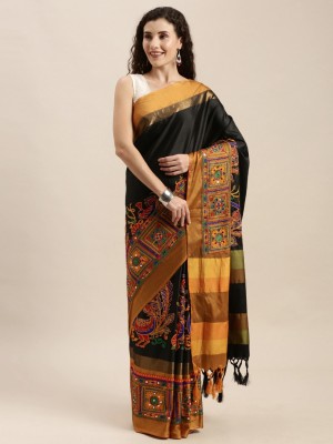 Divastri Embroidered, Self Design Bollywood Cotton Silk Saree(Black, Yellow)