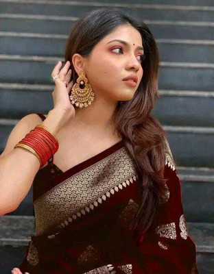 RYLFASHION Woven Kanjivaram Pure Silk Saree(Maroon)