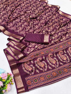 TALADARA Paisley, Woven, Floral Print, Printed Bollywood Cotton Silk Saree(Purple)