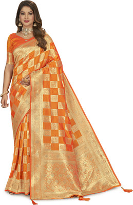 nilkanth creation Self Design Banarasi Jacquard Saree(Orange)