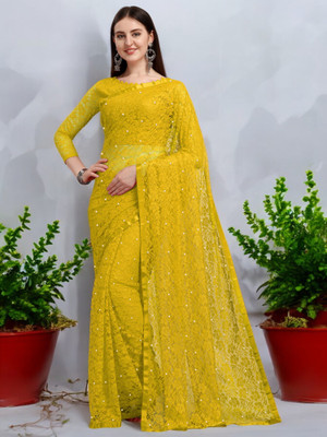Nexafashion Self Design Bollywood Net Saree(Yellow)