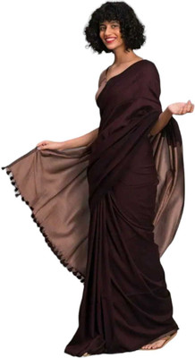 Binay textile Solid/Plain Handloom Pure Cotton Saree(Brown, Beige)