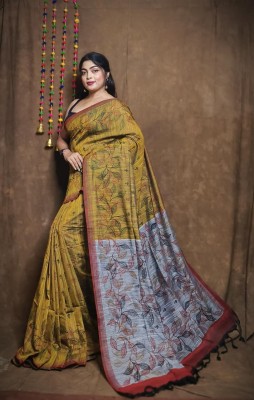 binita Self Design Sambalpuri Cotton Blend Saree(Mustard, Grey)