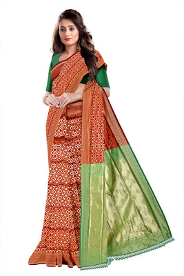 nirmal creation Woven Banarasi Silk Blend Saree(Multicolor)