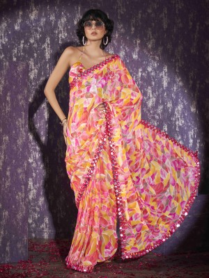 Tikhi Imli Printed Bollywood Georgette Saree(Pink)